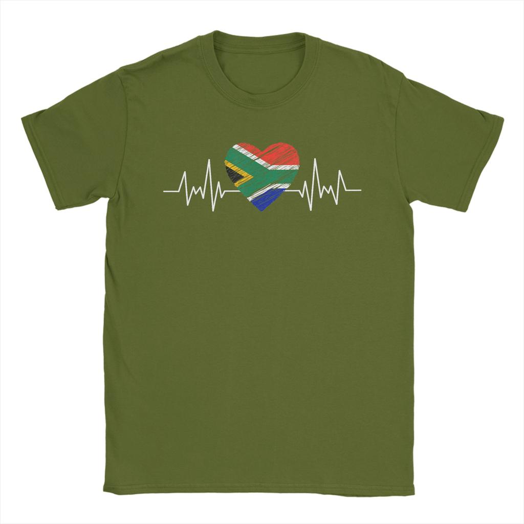 South Africa Flag Heartbeat TShirt Unisex Vintage Pure Cotton Tees Crewneck Short Sleeve T Shirts Summer Clothes