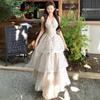 French Sweet Polka Dot Hanging Neck Dress High-end Temperament Waist Seaside Vacation Super Fairy Cake
