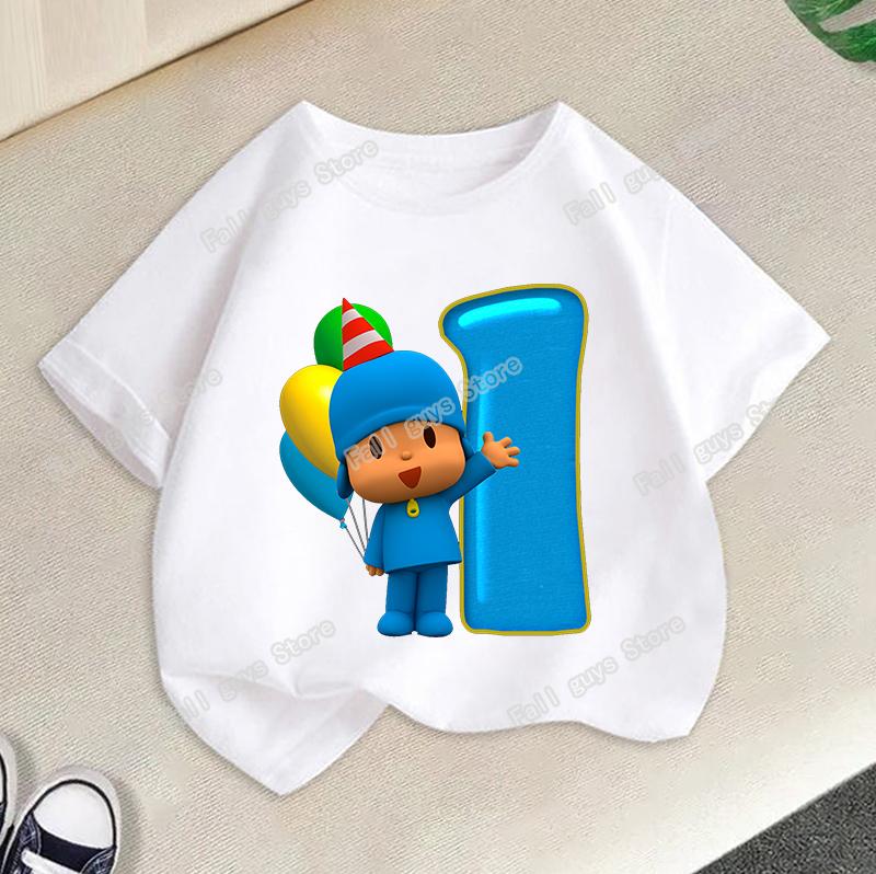 Maglietta Serie di Compleanno di Pocoyo Merch Cartoni Animati T-shirt a Manica Corta Vestiti Estivi Carini Girocollo Top Casual Regalo
