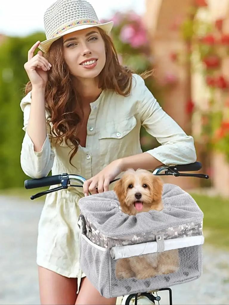 Dog Bike Basket, Small Medium Pets Dog Basket For With Breathable Mesh, Removable Bicycle Basket Front Handlebar Bicycle Basket