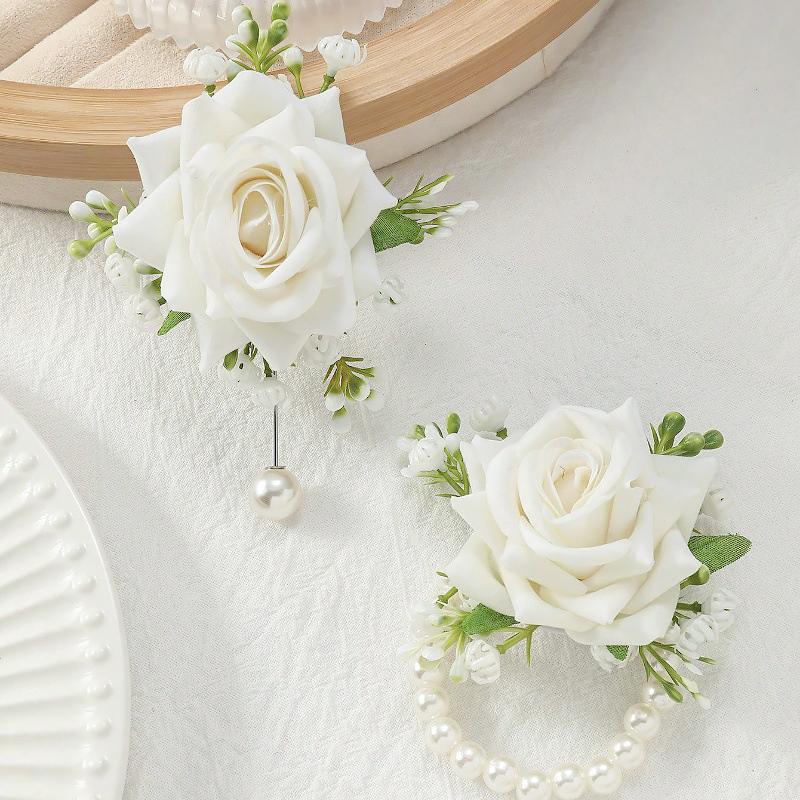 2PCS/Set Corsage Bridesmaid Accessories Party Jewelry Bridal Artificial Rose Gorgeous Wrist Corsage Elegant Multi-Color