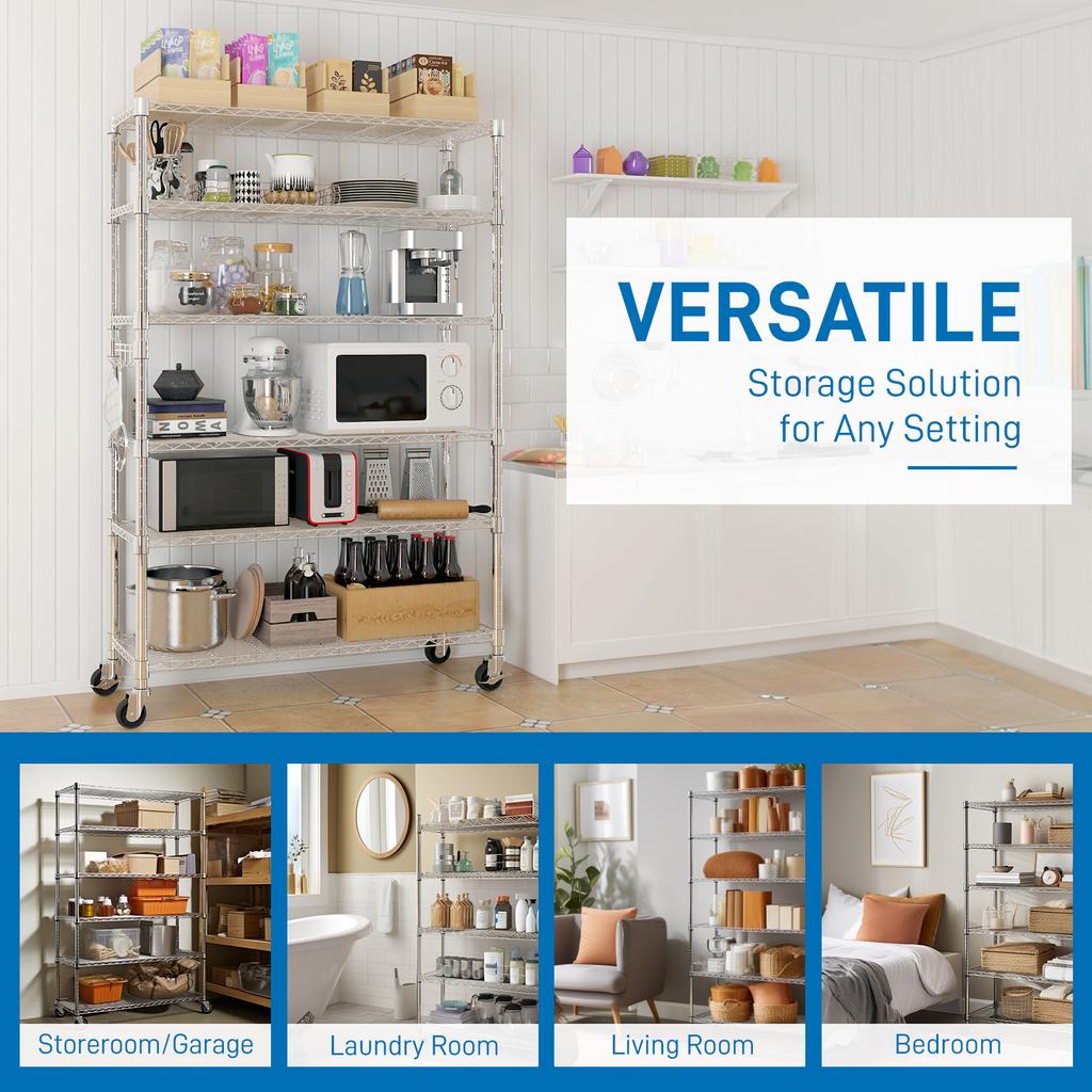 6-Tier Disassembly And Free Assembly Steel Wire Shelving With Wheels Kitchen Cart