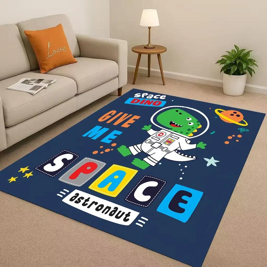 2026 New Space Dinosaur Cartoon Dino Art Living Room Non-Slip Area Rug Carpet for Bedroom Kids Playroom Sofa,Home Decor Doormat