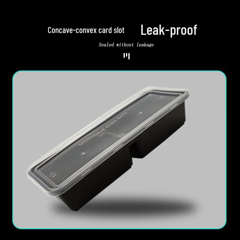 Black 2-Compartment Disposable Plastic Meal Box