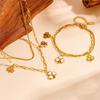 Double Layered Tassel Four-Leaf Clover Pendant Titanium Steel Heart Bracelet Necklace for Women