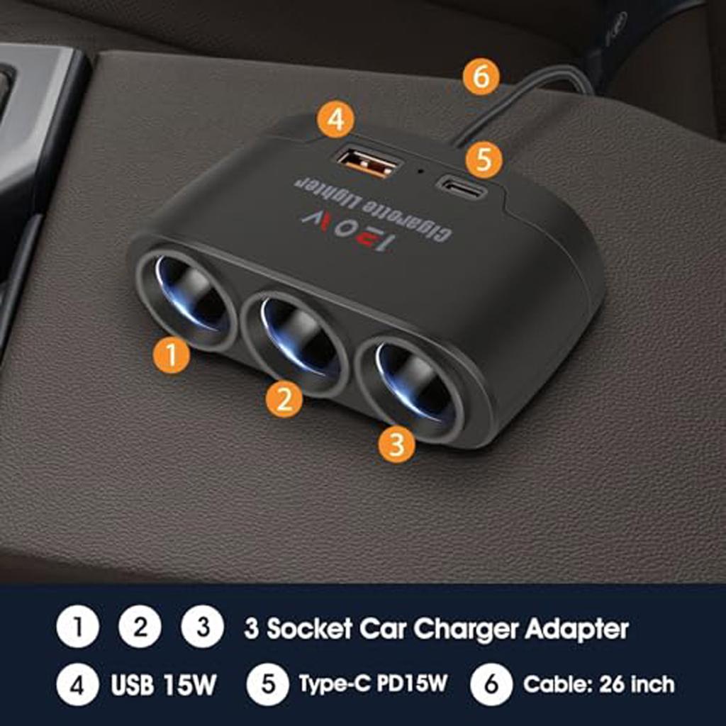 Multifunctional Car Charger, Car Charger,lighter, One-to-three With USB+PD Fast Charging Interface