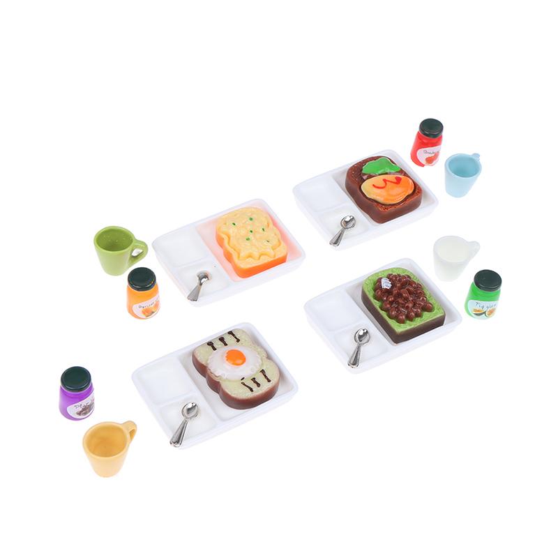 1/12 Dollhouse Miniature Toast And Jam Plate Set Decoration Accessories Toy