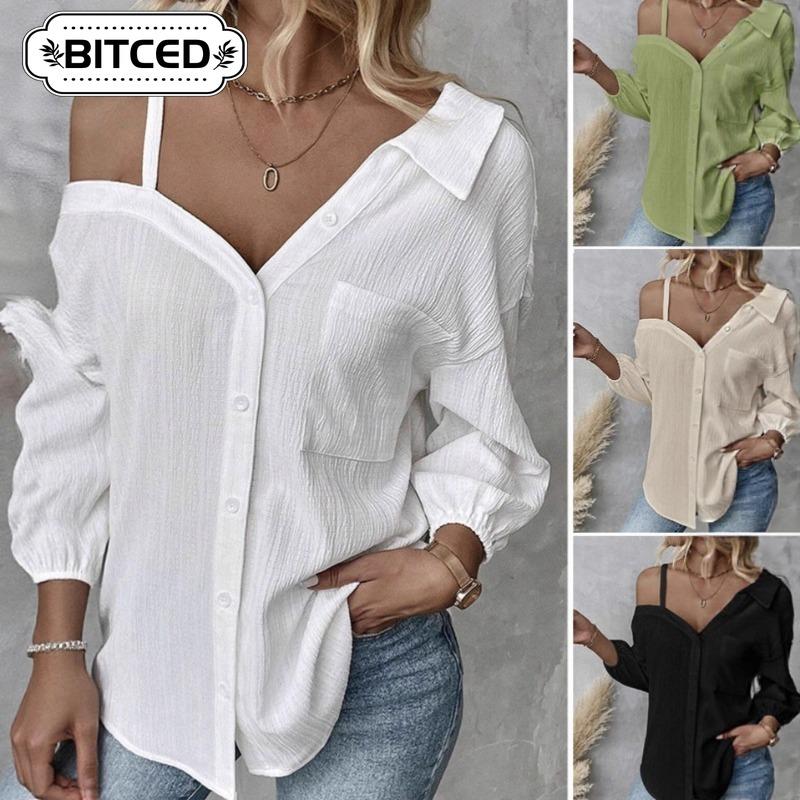 BITCED Women's Fashion Casual Solid Color Print Long Sleeve Blouses & Shirts Unique design