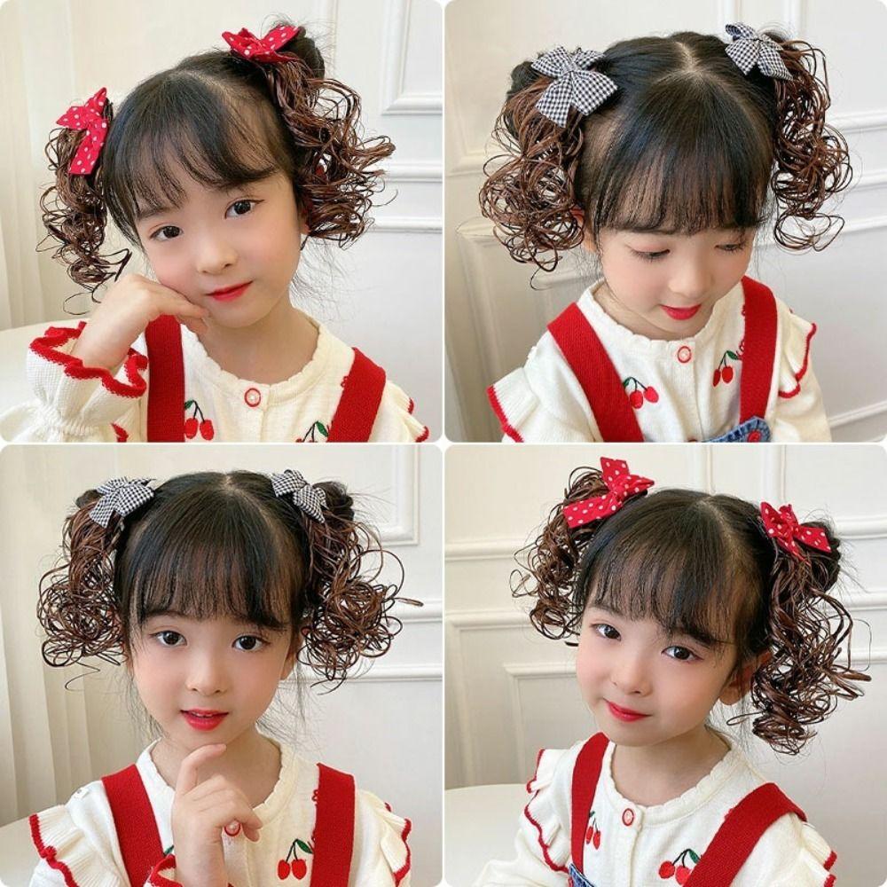2Pcs Princess Children's Bow Wig Cute Bowknot Hairclip Fasion Baby Wig Hairpin  Party