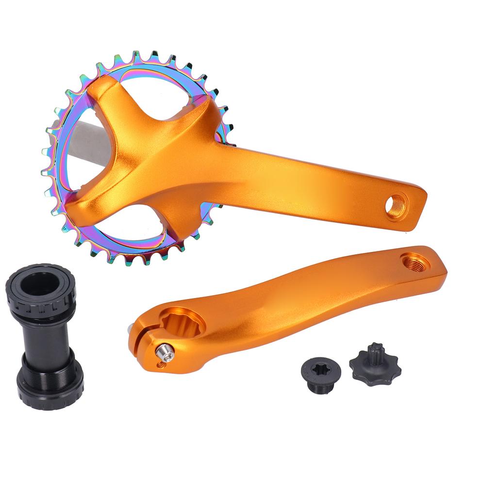 ZK‑22 Bike Crankset with Bottom Bracket 34T Single Speed Crank Set Chainwheel Aluminium AlloyGold