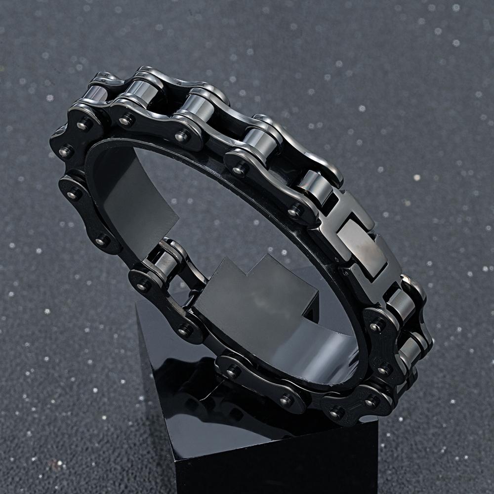 Locomotive Men Punk Rock Bicycle Chain Bracelet 18k Gold Plated Stainless Steel Mountain Bike Chain Accessory Male Gifts