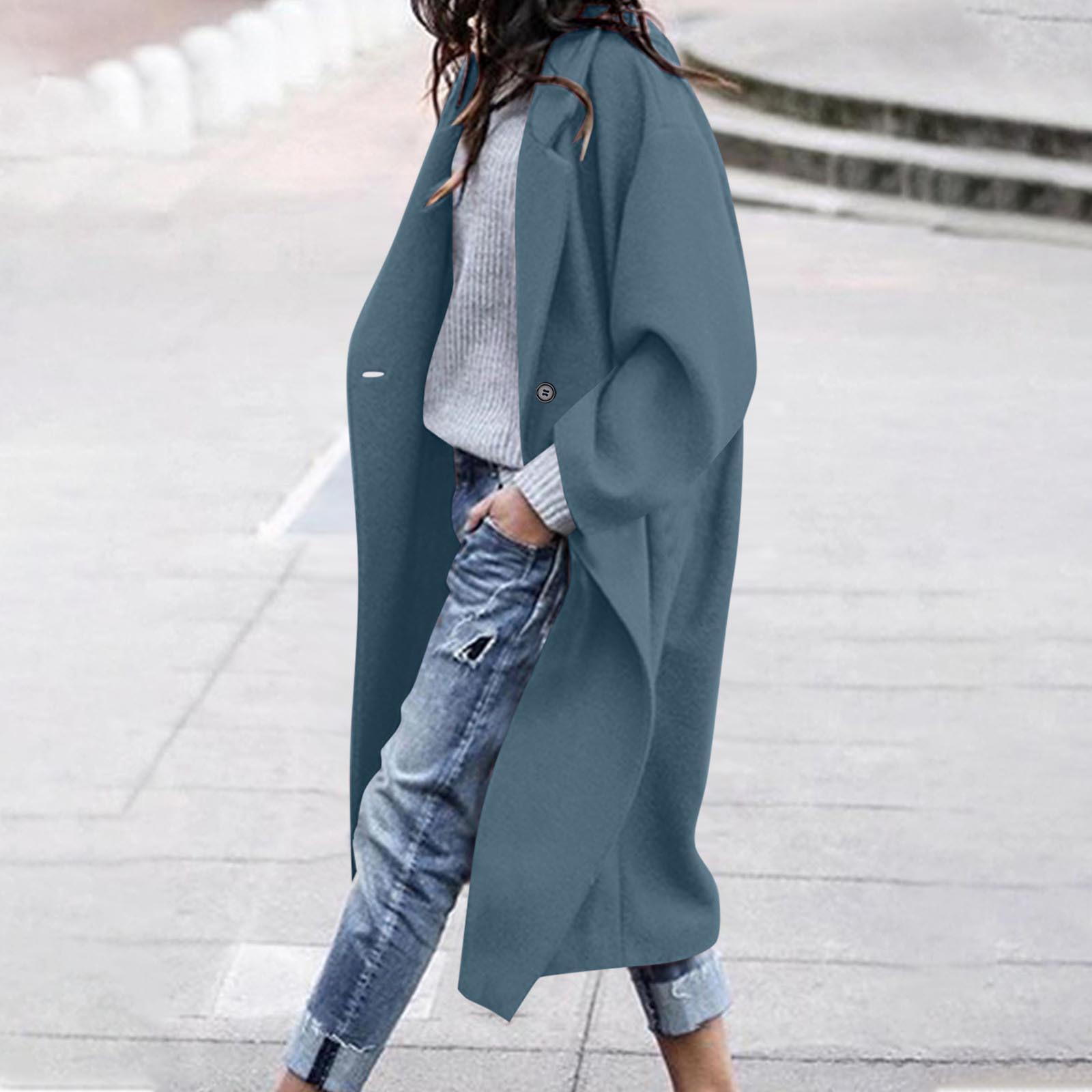 

Женское повседневное модное удобное шерстяное пальто с лацканами и длинными рукавами XL