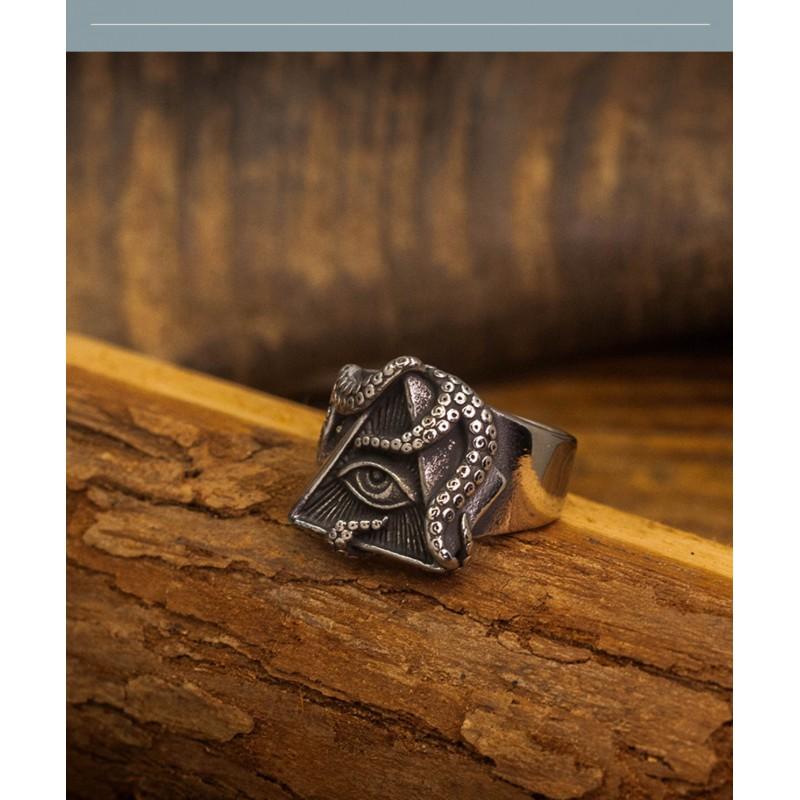 Adjustable Open Ring With All-Seeing Eye Motif Sterling Gothic Punk Retro Unisex Finger
