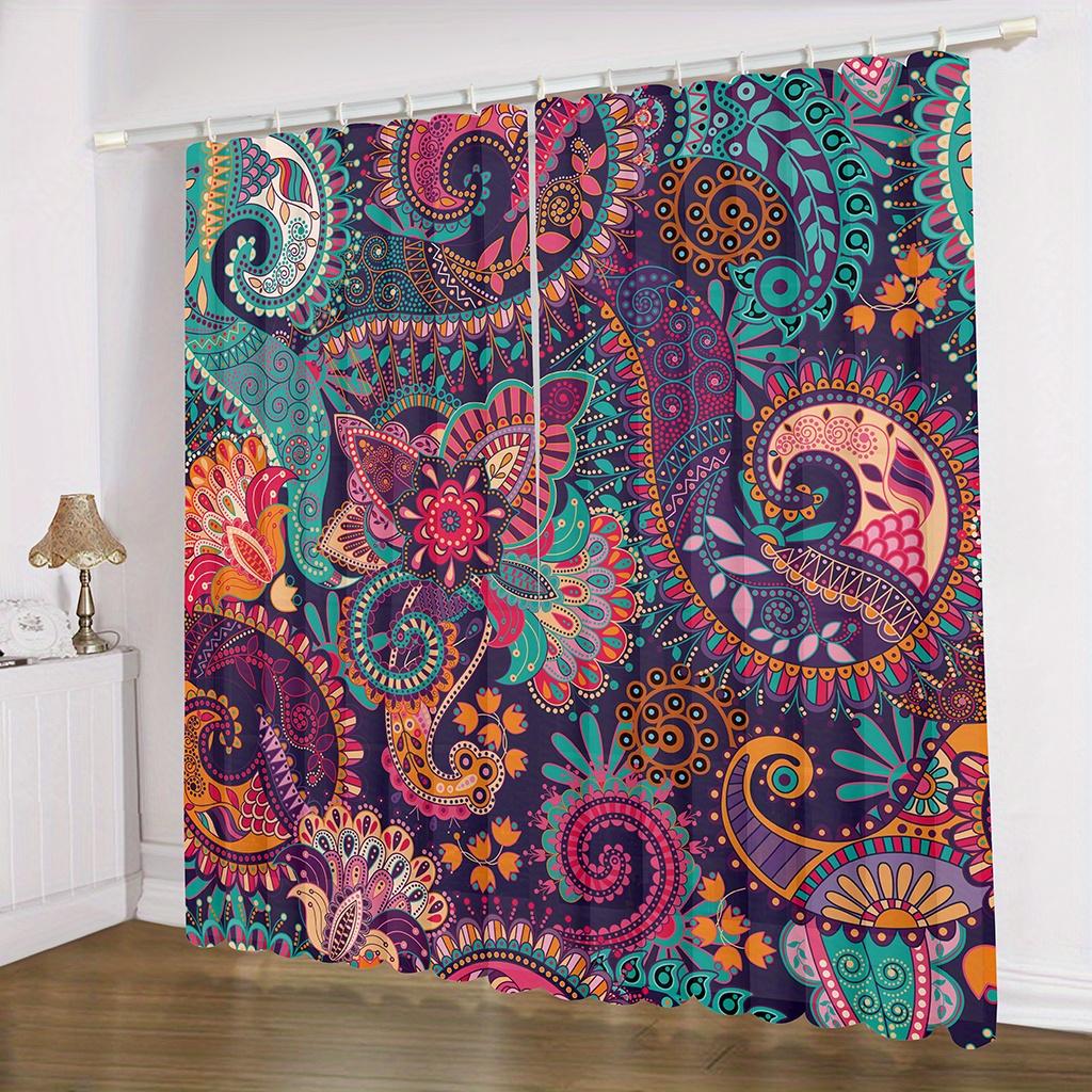 2 Stück Vintage Böhmisch Bedruckt Fenster Vorhang Stangentasche Fenster Vorhang Halbverdunkelnd Dekor Vorhänge Für Wohnzimmer Schlafzimmer Zuhause