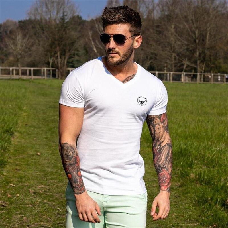 Muscleguys Nové bavlněné tričko s krátkým rukávem značky Tide Pánské letní potisk s polovičním rukávem Evropský a americký fitness top ležérní