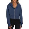 Women's Fleece Lined Hooded Zip Up Cropped Casual Long Sleeve Sweatshirt, European American Style Casual Tops Leisure Trade