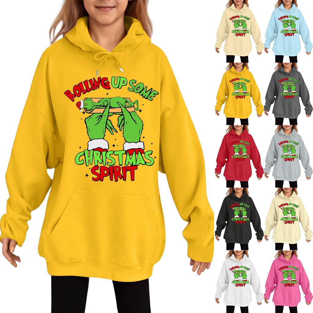 Children's Fashionable Casual Long-sleeved Loose Christmas Print Pullover Hooded Sweatshirt