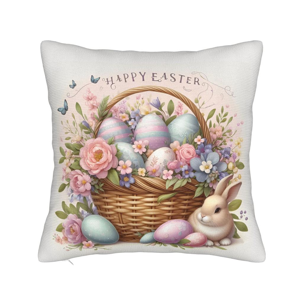 Eggs Easter Bunny Square Pillow Case Polyester Cushions for Sofa   Novelty Pillowcover Home Decor