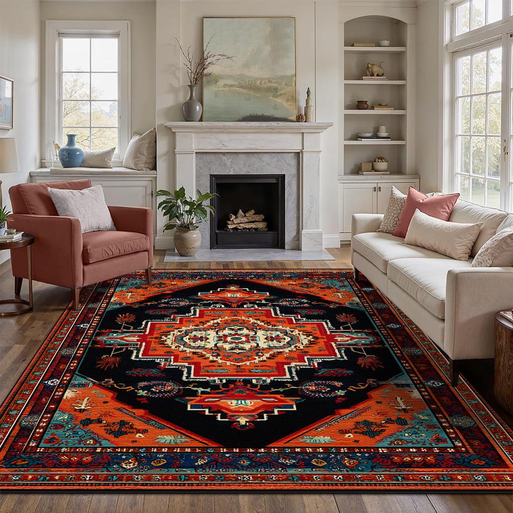 Persian Red Carpet Luxury Living Room Customizable Non-slip Rug Coffee Tables Home Decoration Bedroom Lounge Floor Mat Flannel