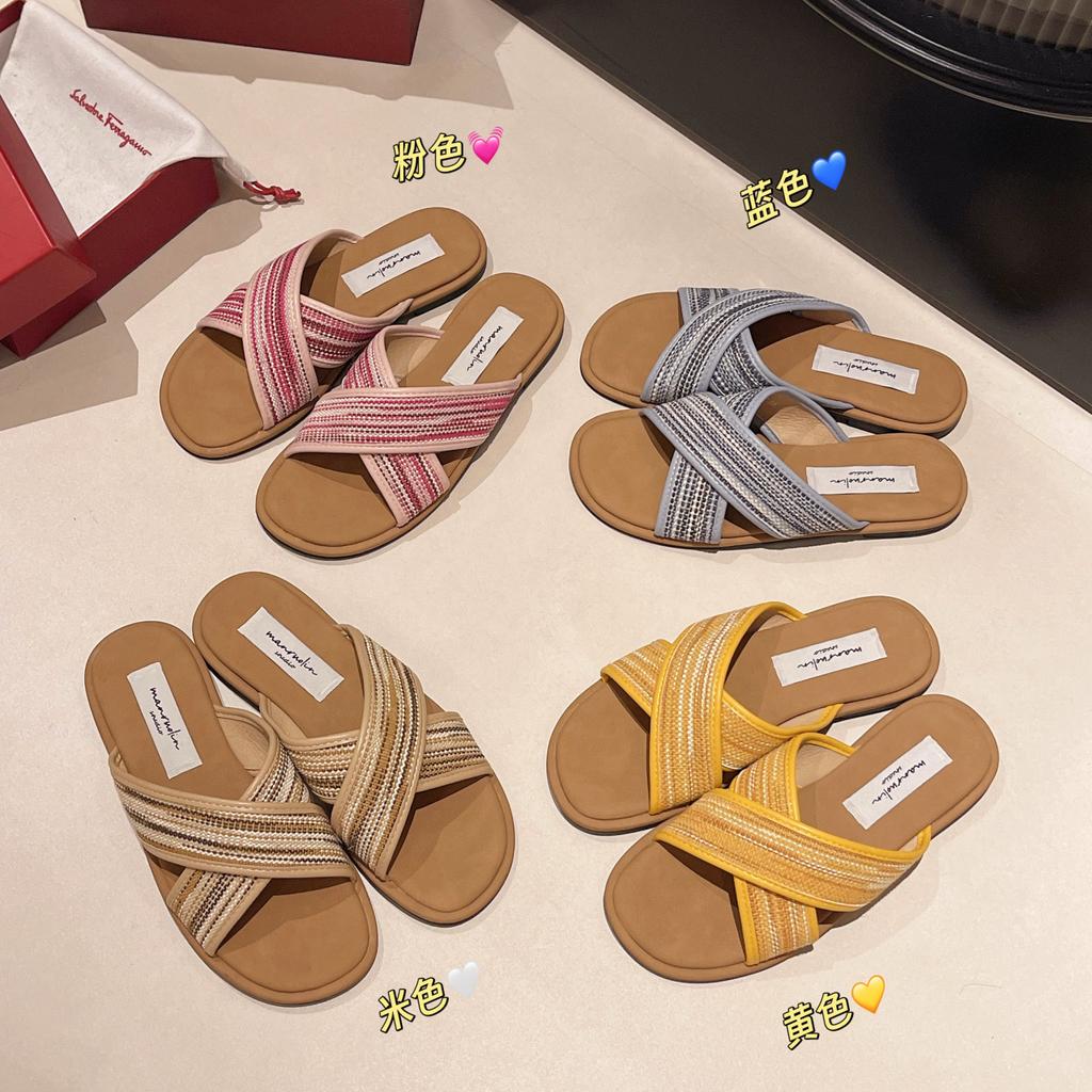 Bohemian flat-bottomed woven cross-strapped slippers for women's summer wear 2025 new design niche cool slippers for women