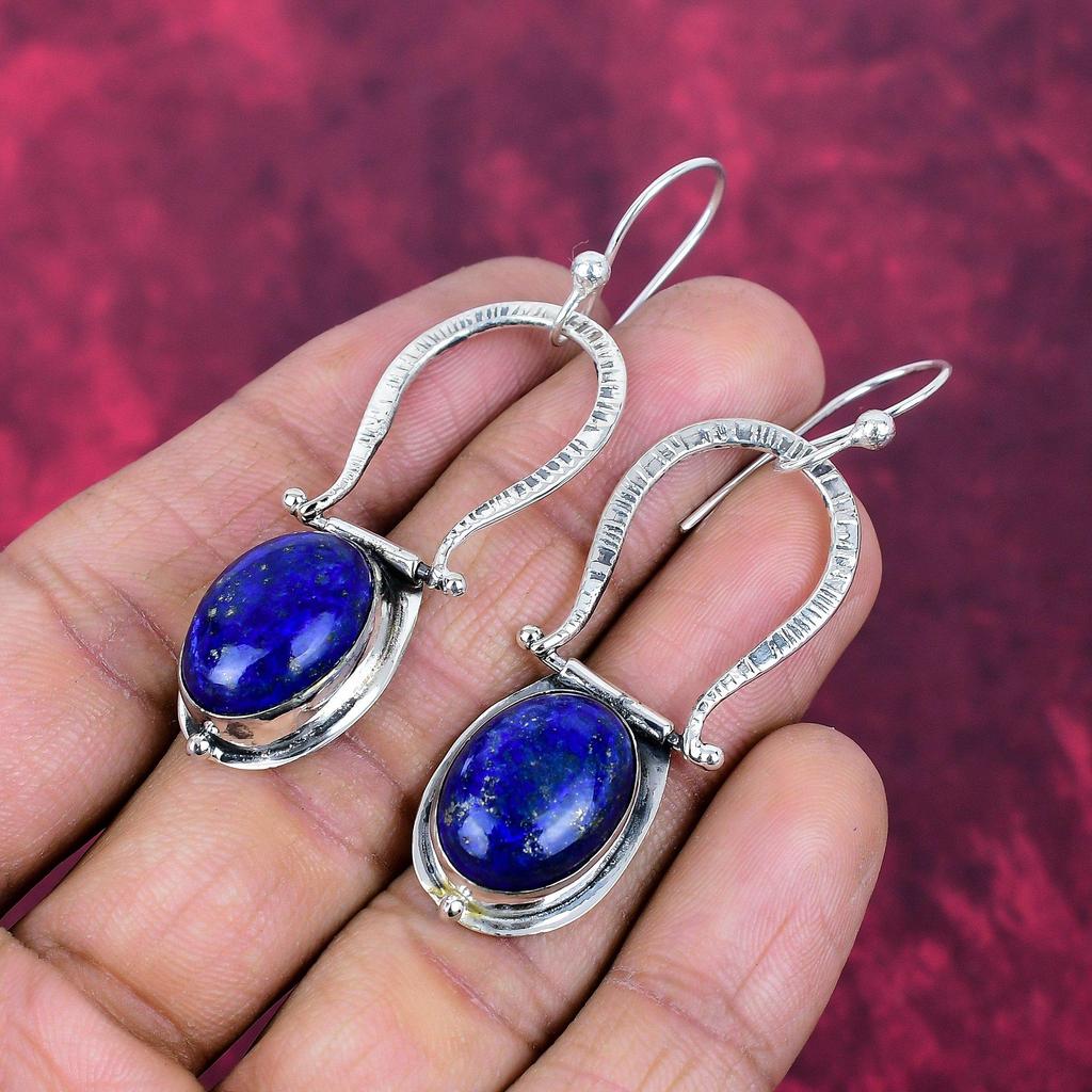 Lapis Lazuli Örhängen Handgjorda Ädelstenssmycken, 925 Äkta Sterlingsilver Örhängen, Smyckesörhängen med Unik Design