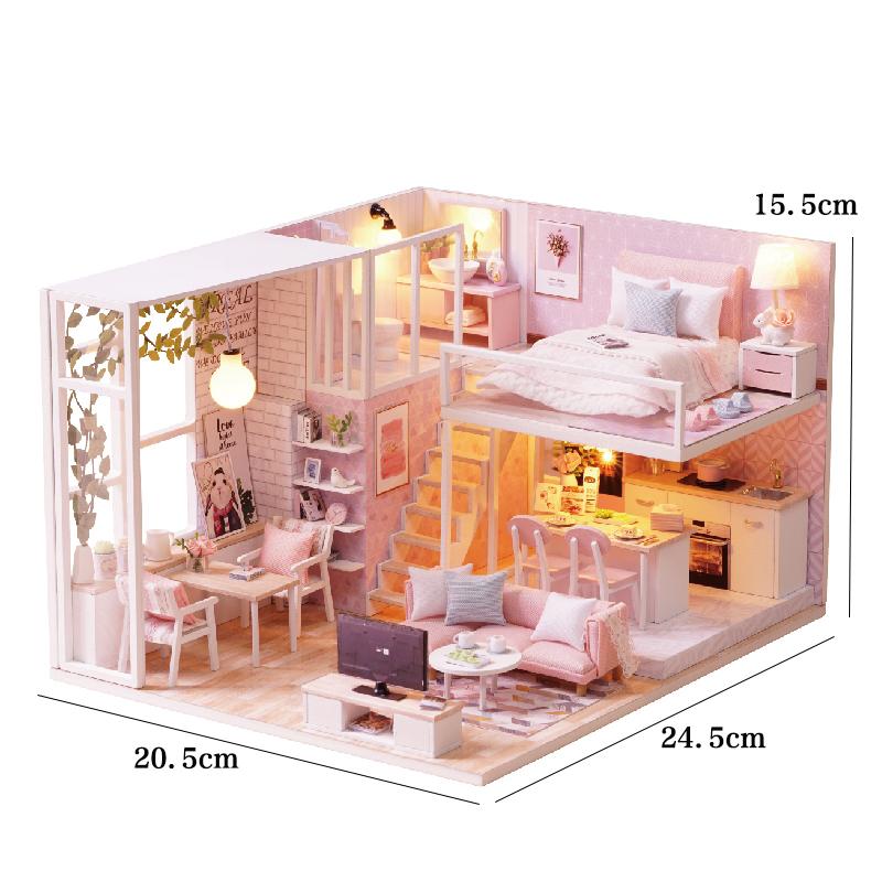 Wooden Miniature Doll House Kit 3D Puzzle Assembly Building Model Toy Handmade Duplex Apartment Production Toys Home Decoration