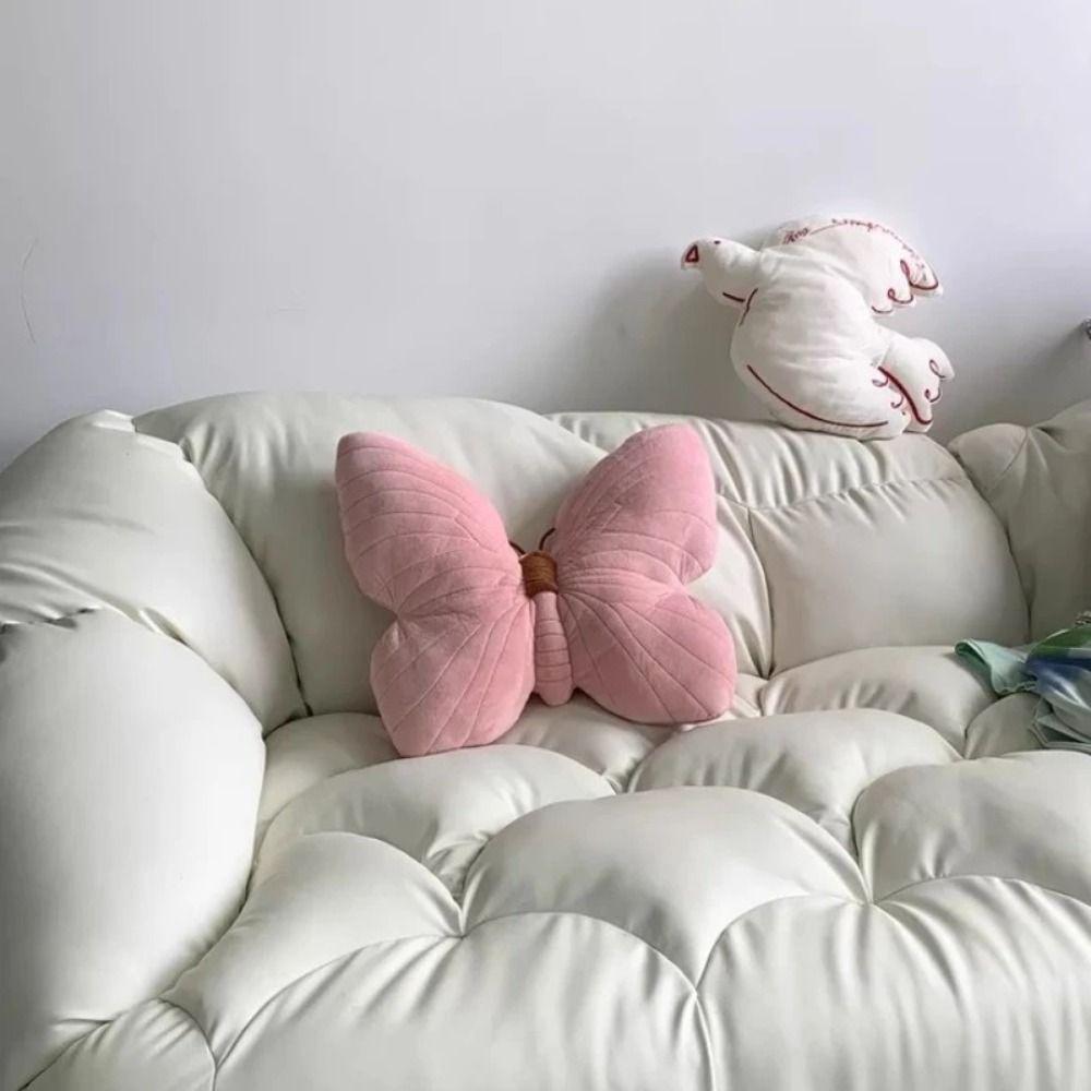 Butterfly Pillow Throwing Pad Short Plush Cushion Cute Girl Pink Toy for Bedroom Sofa Home Decoration Home Textile Cushion