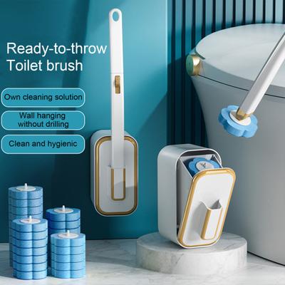 Brosse WC jetable, outil de nettoyage de cuvette de toilette avec support et 6 recharges de baguette, système de nettoyage de toilette mural, accessoires de salle de bain