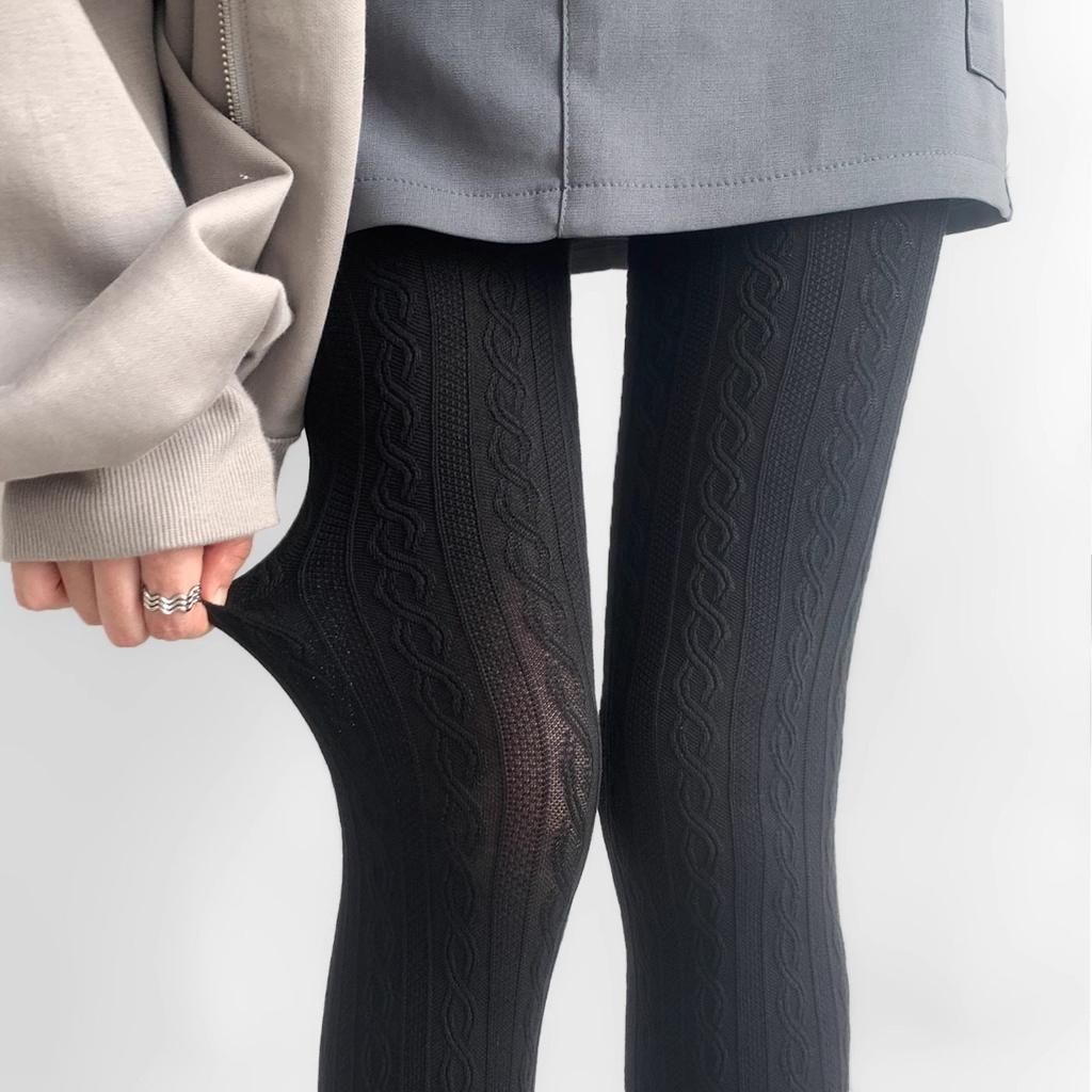 Retro Twist Pattern Leggings Women'S Autumn And Winter Milk White Threaded Outer Wear Thin Pantyhose Non-Drop Versatile Pantyhose