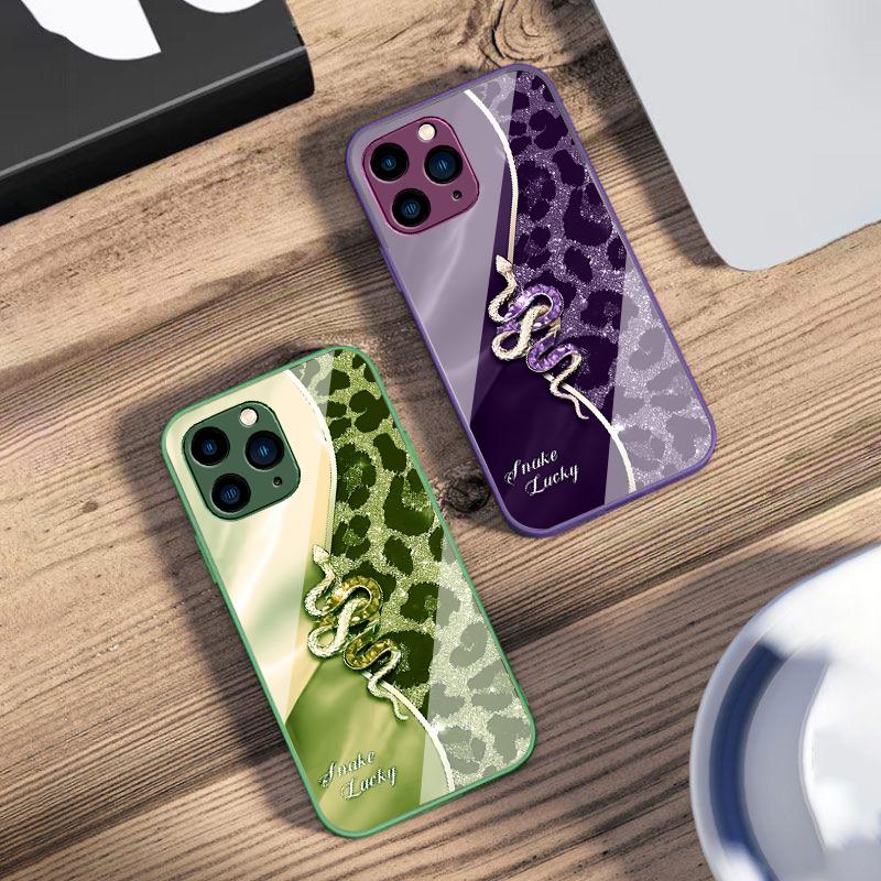 Spotted Snake Pink For IPhone 16 Pro Max 15 Pro 14 13 12 Mini 11 XS Max XR 7 8 Plu SE 2022 Tempered Glass Phone Case