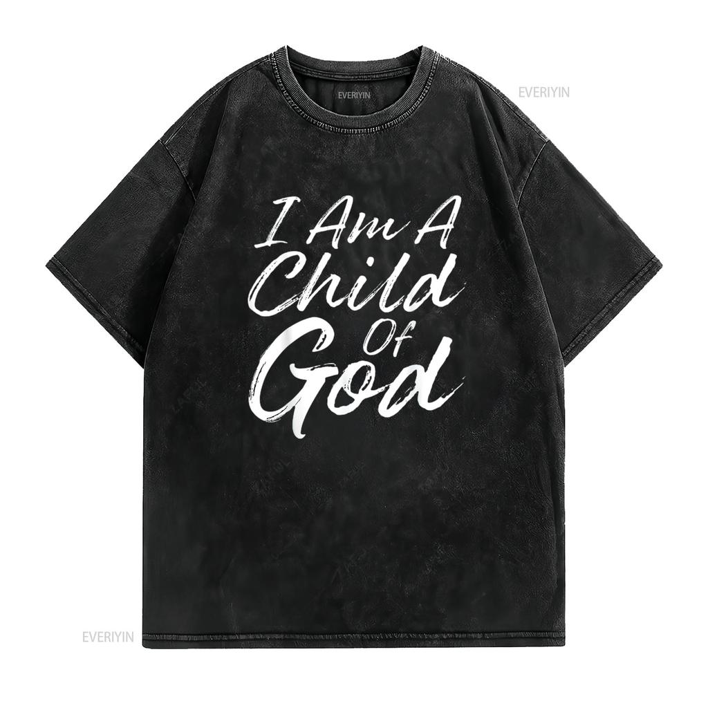 Womens I Am a Child Of God T Shirt Godly Christian Faith Black X Large vintage Washed fashion Stretched Comfortable Stylish