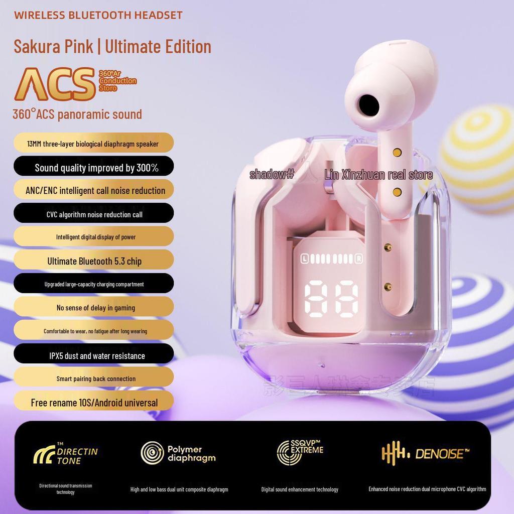Air31 Bluetooth 5.3 TWS In-Ear Headphones with Transparent Case and Digital Display