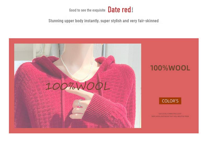 Women's Hooded Pure Wool Knit Hoodie - Autumn/Winter Soft Fluffy Loose Style