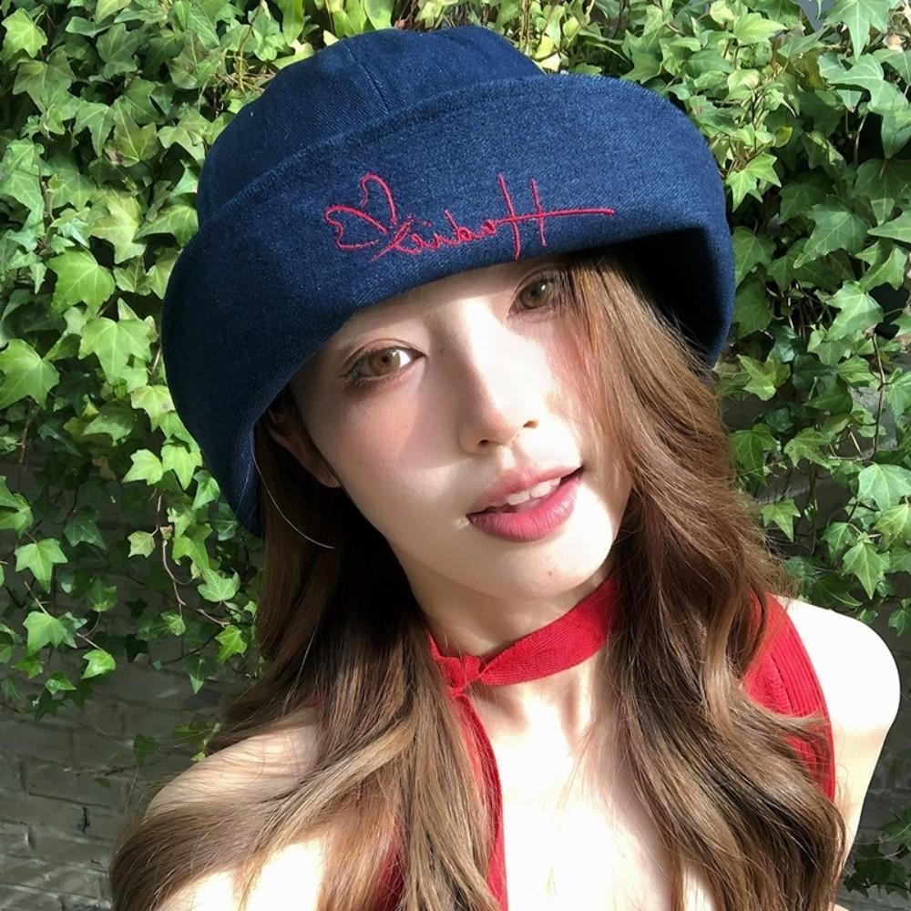 Versatile Denim Fishing Cap Korean Sun Protection Hat Foldable Denim Bucket Cap  Streetwear