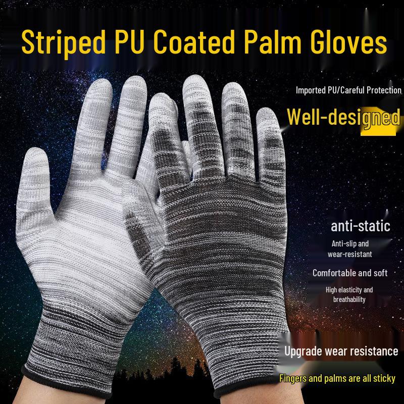 Anti-Static White PU Coated Palm Gloves - Thin Style for Electronics