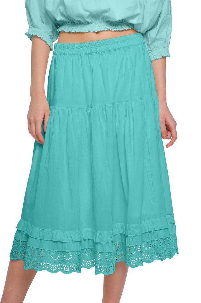 Moomaya Solid Skirts For Women Knee Length Cotton Flared Girls Skirt