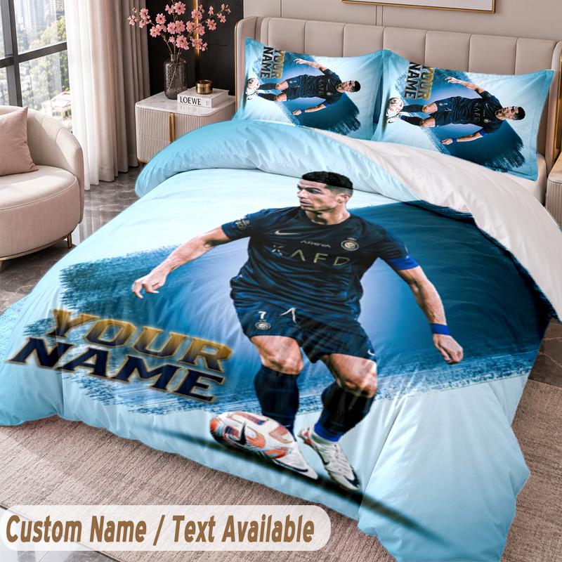 Cristiano Ronaldo Printed Bedding Set Custom Name Text 1 Duvet Cover 2 Pillowcases For Bedroom