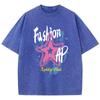 Graffiti Fashion Pentagram Prints Washed TShirt Women Cotton Oversize Tops Comfortable Distressed ONeck T Shirt Summer Clothes