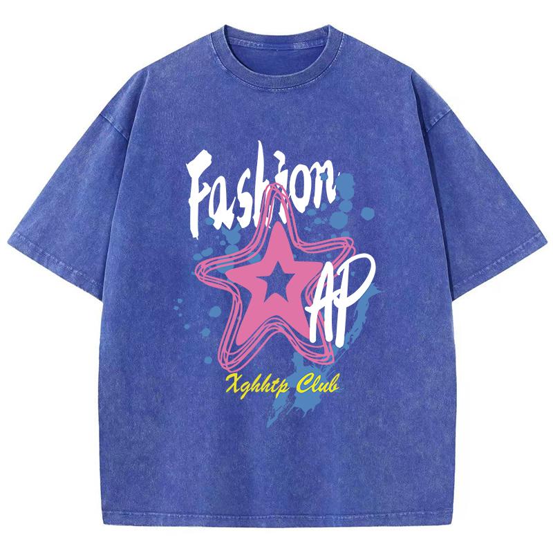 Graffiti Fashion Pentagram Prints Washed TShirt Women Cotton Oversize Tops Comfortable Distressed ONeck T Shirt Summer Clothes