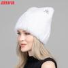 JERYAFUR Women Faux Fur Cat Ear Winter Hat, Cute Rhinestone Decor Fluffy Warm Fashion Ladies Cap for Cold Weather