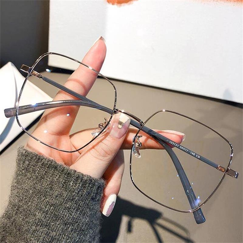 Anti Blue Light Computer Myopia Glasses Women Men Metal Frame Oversized Square Nearsighted Eyeglasses Eye Prescription 0 To -6.0