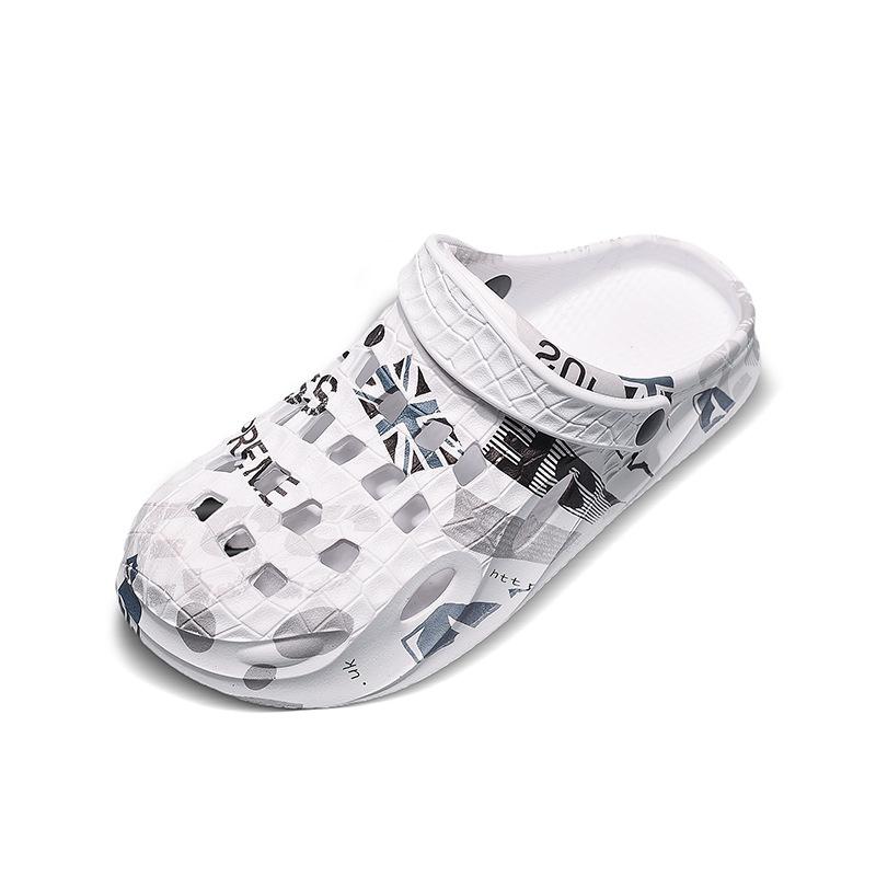 

Летние мужские сандалии с дырочками Baotou Beach Sandals с нескользящей толстой подошвой, ощущение наступания на дерьмо, персонализированные камуфляжные тапочки 39 белый