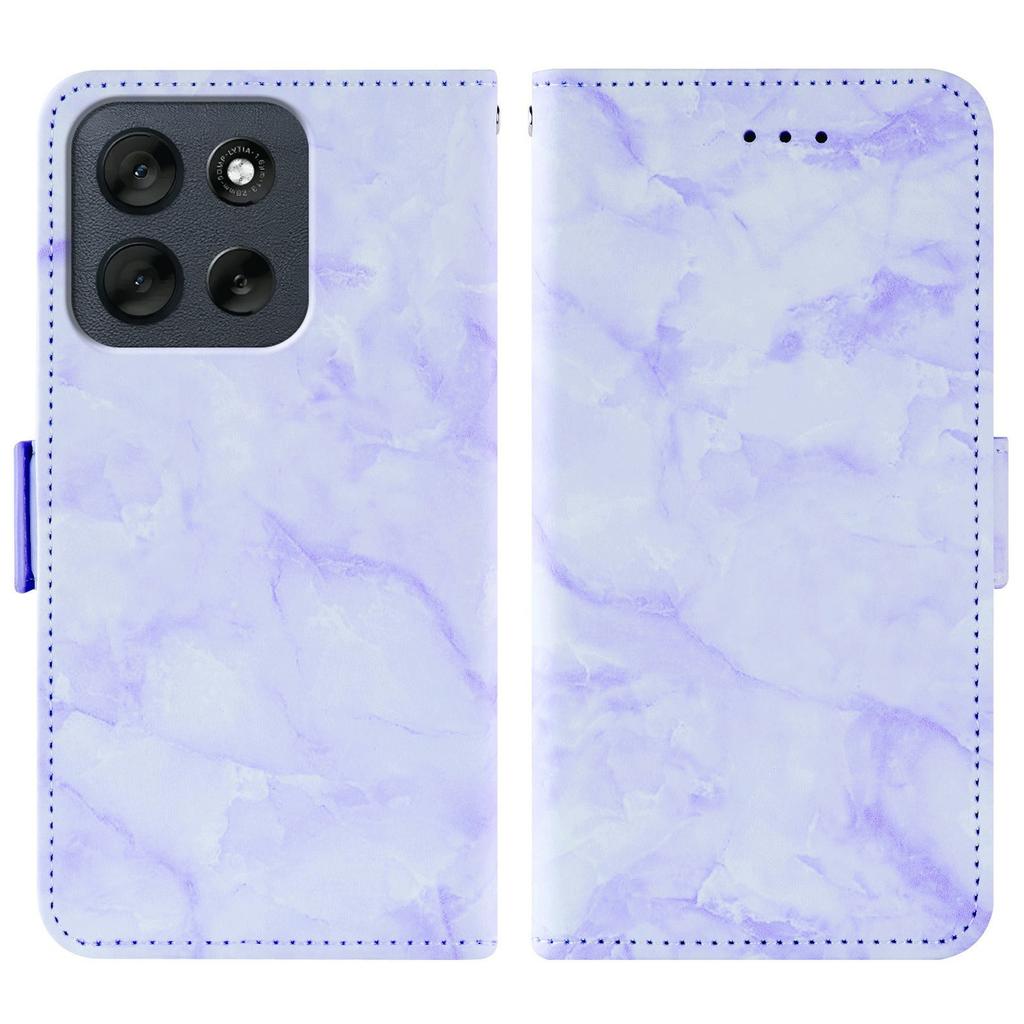 For Motorola Moto G56 5G Leather Case Marble Pattern Phone Wallet Stand Cover with Wrist Strap