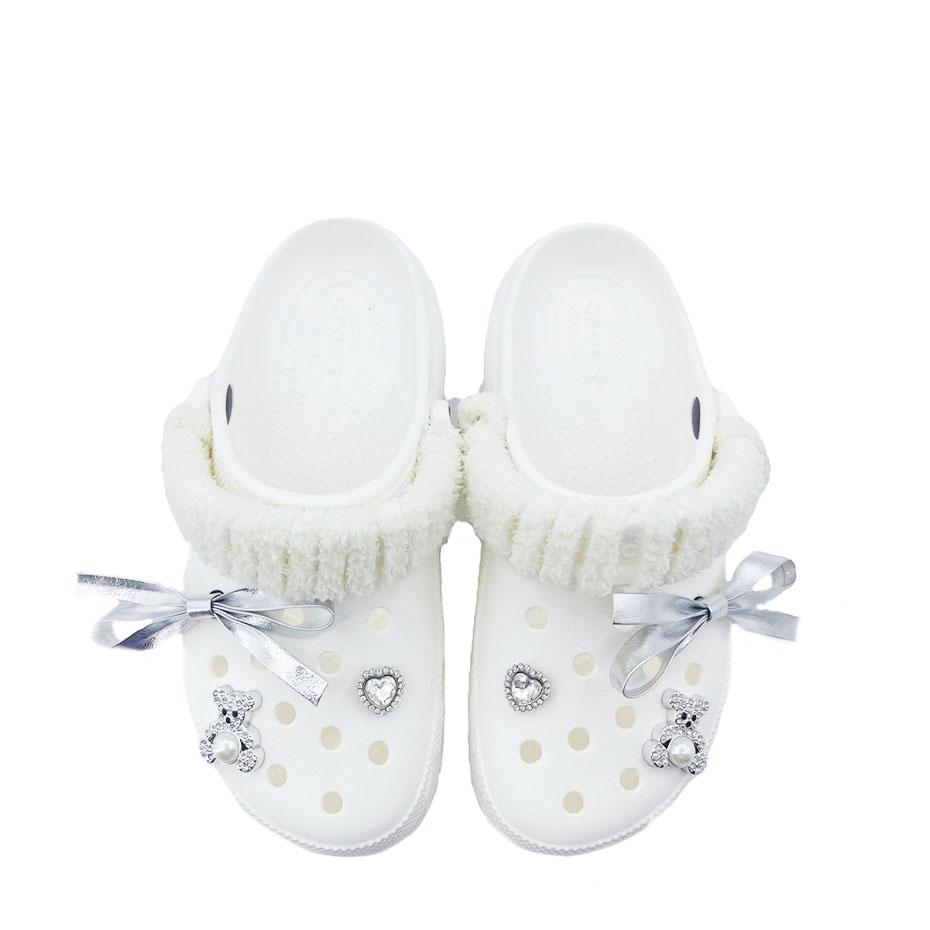 Crocs Classic Platform Clog EVA Bow Campus Style Hole Shoes Unisex White