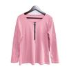 Women Solid Color Waffle Long Sleeve Zipper Casual T Shirt Top