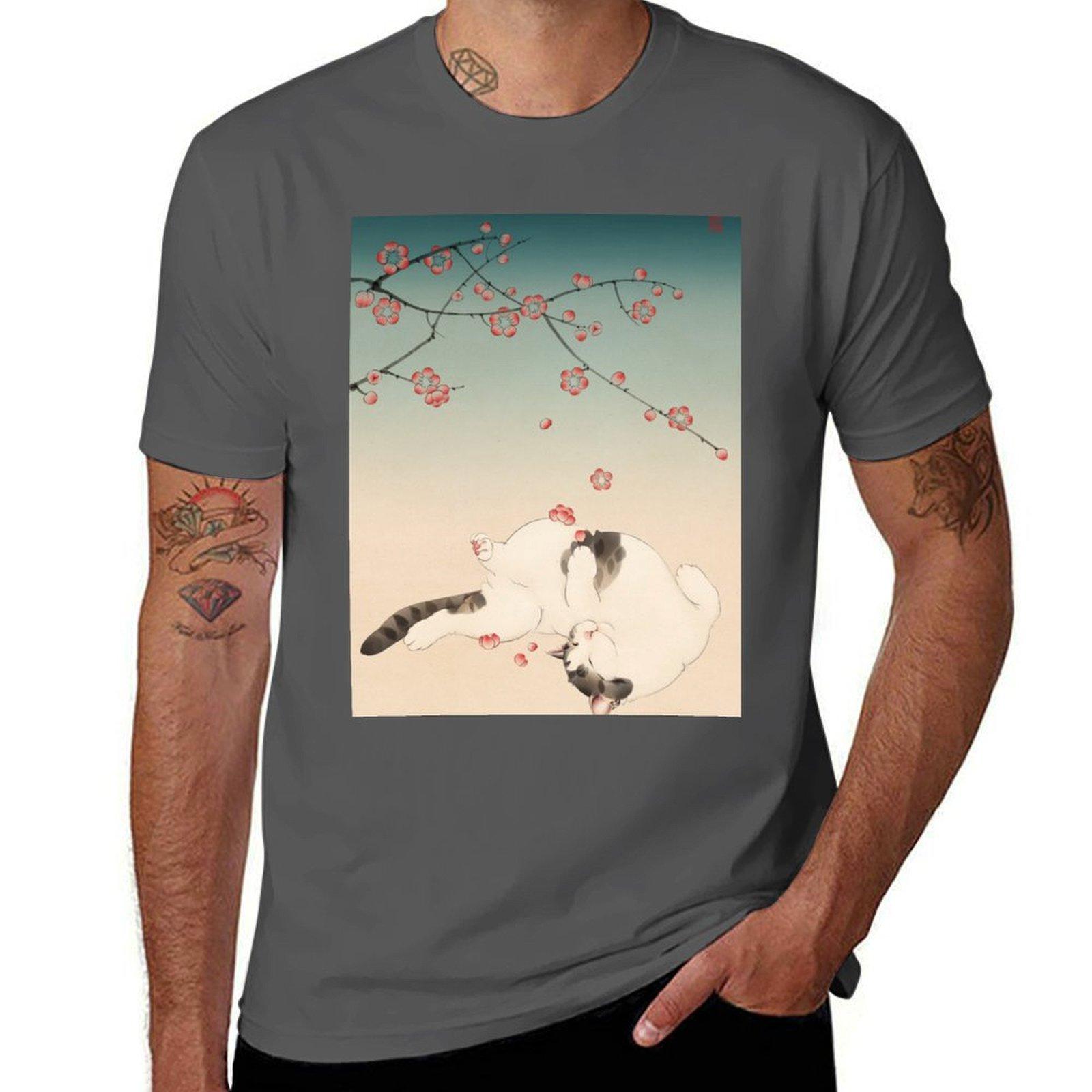 

Cat Sleeping Under Plum Flowers T-Shirt man t shirt graphic mens graphic t shirts t shirts for man cotton funny T-Shirt 4XL