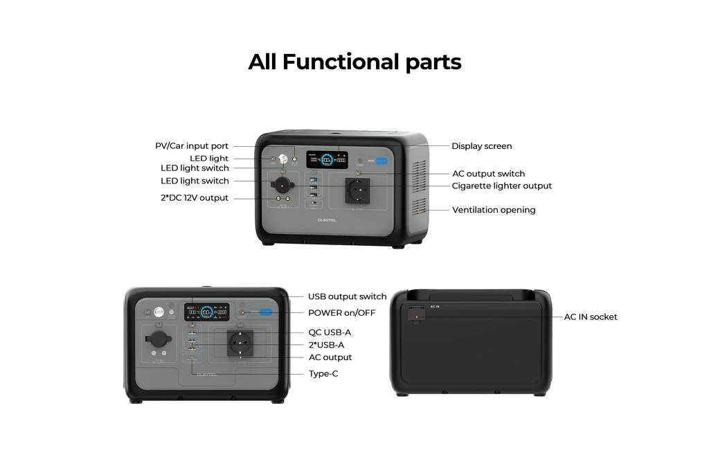 OUKITEL P800 800W Portable Power Station, 512Wh LiFePO4 Battery, AC Fast Charging, Solar Generator for Outdoor Camping Emergency