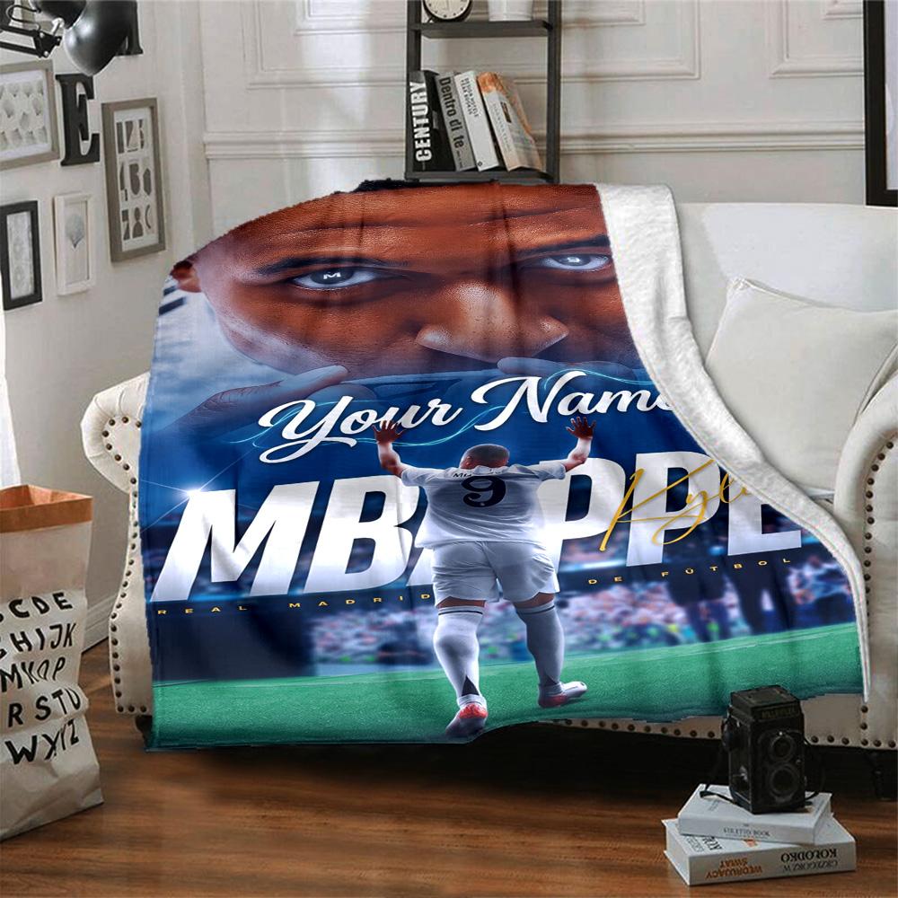 Mbappé Personalisierte Decke Geschenk Anpassbare Decke Weich & Gemütlich Vielseitig für Wohnzimmer Bett Büro Wohnzimmer Vier Jahreszeiten Universell