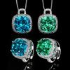 Set Necklace Ring Jewelry Retro Simulation Sea Blue Para Green Fat Square Simple Style Women'S Premium