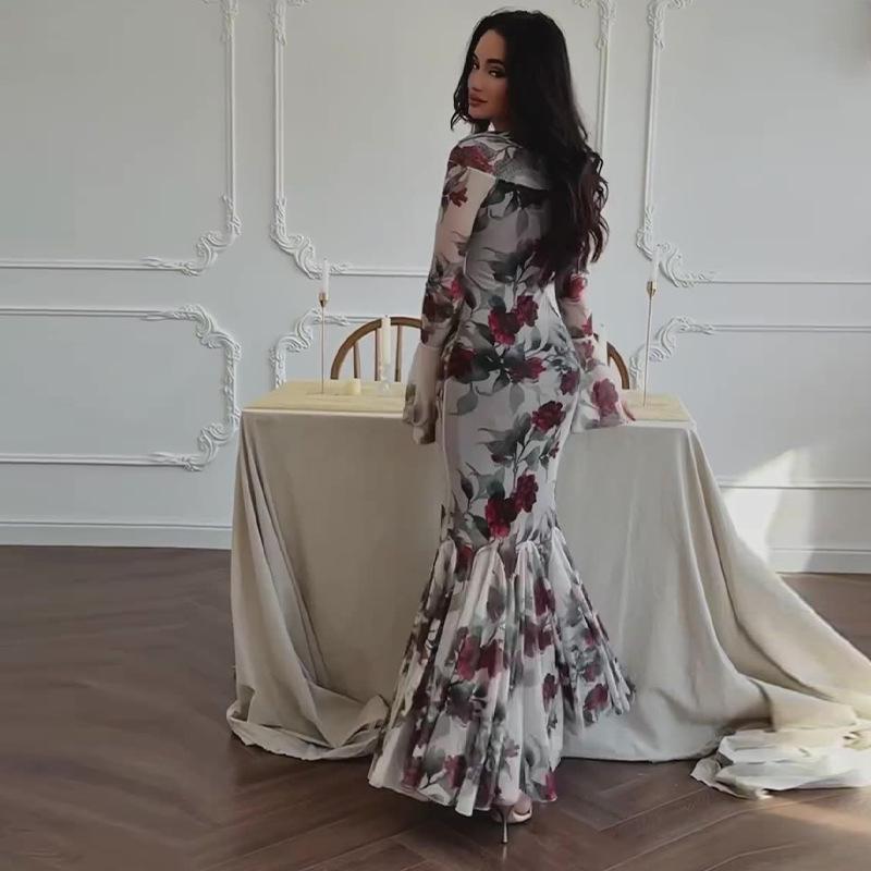 2024 Autumn French Tea Break Flared Sleeve Fishtail Dress